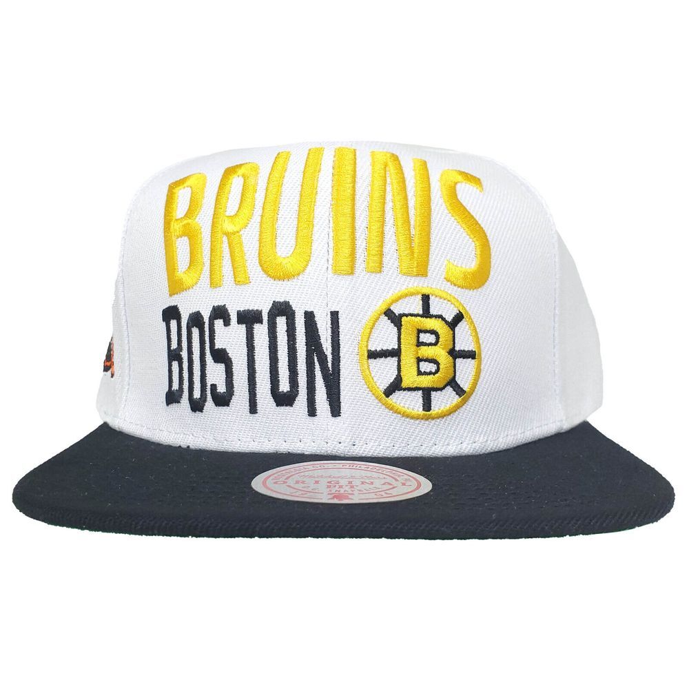 Boston Bruins Mitchell & Ness NHL Snapback Hat Cap Embroidery White Black NWT